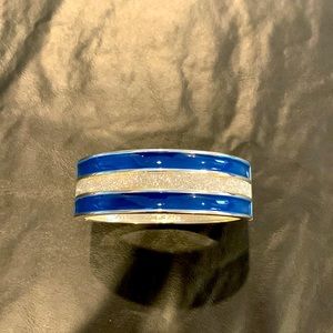 Costume silver and blue approximately 1 in thick bangle